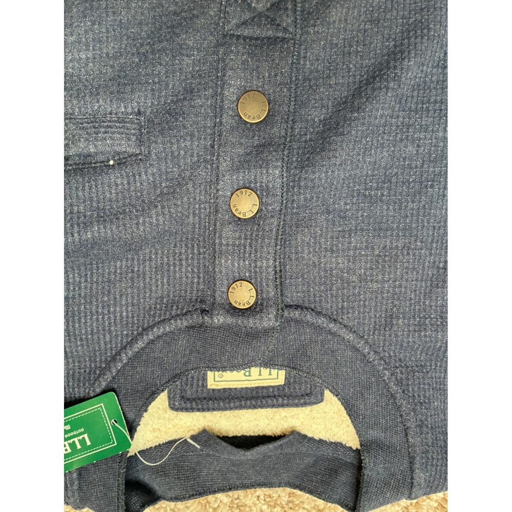 LL Bean Sherpa Lined Waffle Knit Henley Shirt Mens M Tall Mariner Blue - Picture 6 of 12
